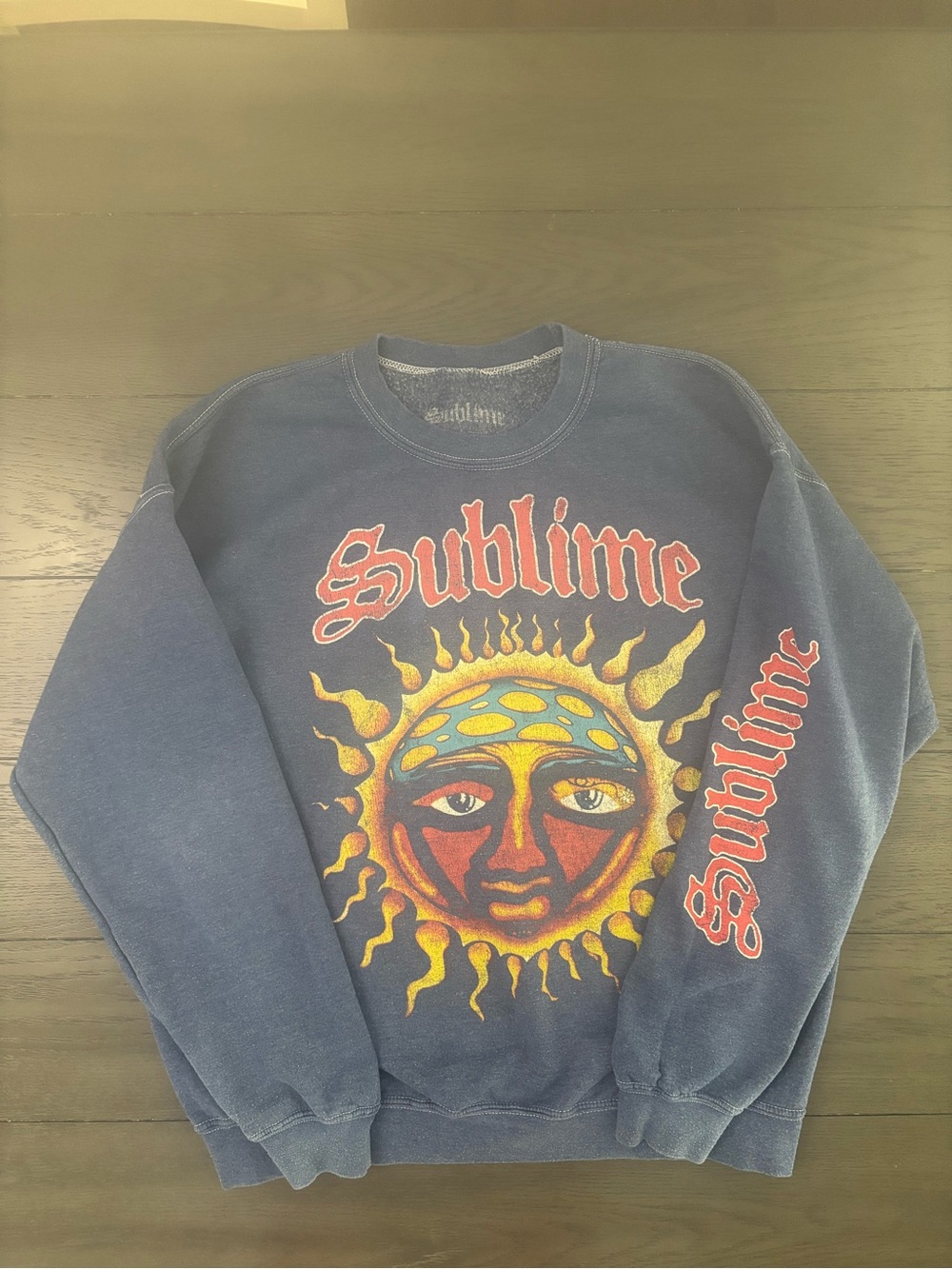 Sublime Sun Face Graphic Sweatshirt Mens/Womens Blue Distressed Size Medium